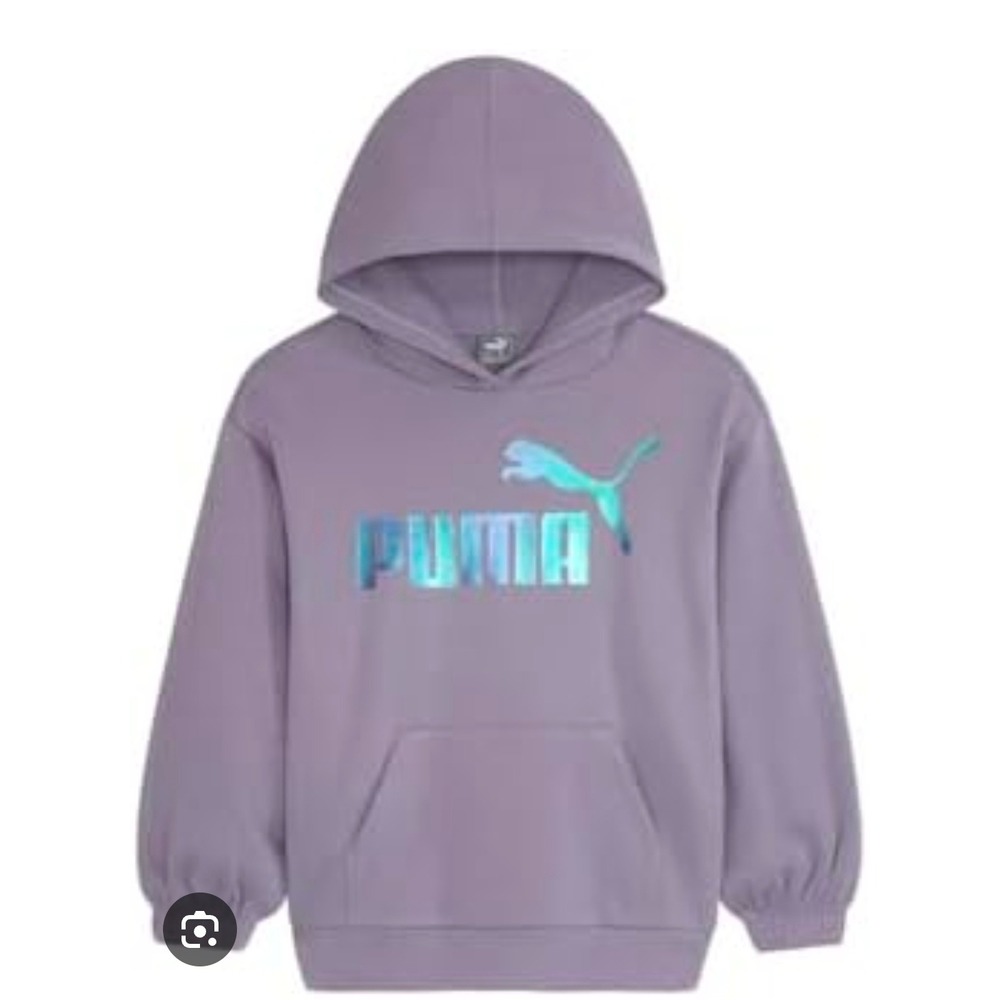 Puma Girls Purple Hooded Sweatshirt Hoodie with Iridescent Logo Size‎ G
